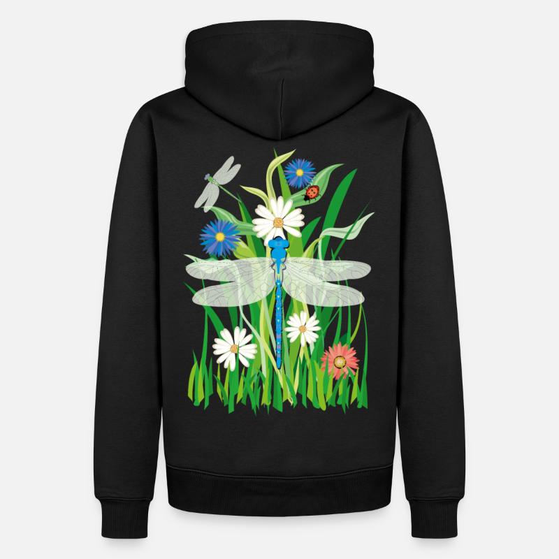 08 Blumen Libelle Marienkäfer - Männer Premium Bio Hoodie - Schwarz