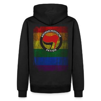 ANTIFASCHISTISCHE AKTION GEGEN FASCHISMUS - Männer Premium Bio Hoodie - Schwarz - Hinten - Nico (187cm)