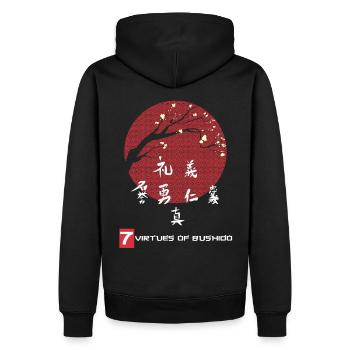 Sept vertus de l'écriture japonaise samouraï - Sweat à capuche Premium bio Homme - noir - Dos - Nico (187cm)