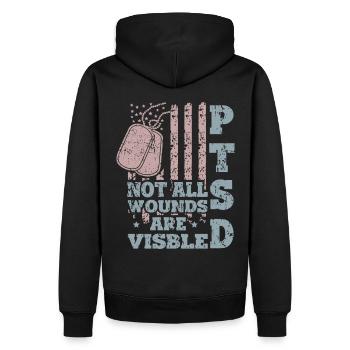 PTSD Nicht alle Wunden sind sichtbar - Männer Premium Bio Hoodie - Schwarz - Hinten - Nico (187cm)