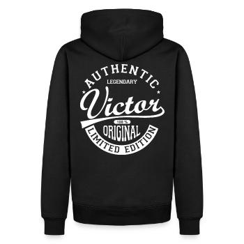 Victor Geschenkshirt personalisierter Name Victor - Männer Premium Bio Hoodie - Schwarz - Hinten - Nico (187cm)