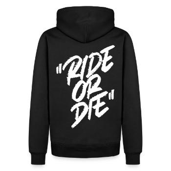 Ride or Die Handlettering Typograhpie Logo - Männer Premium Bio Hoodie - Schwarz - Hinten - Nico (187cm)