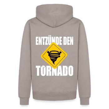 Saufen - Tornado - Männer Premium Bio Hoodie - Taupe - Hinten - Nico (187cm)
