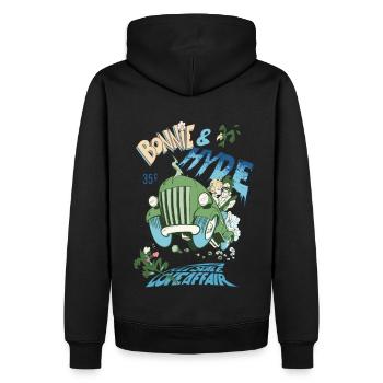 Bonny and Hyde Grün - Männer Premium Bio Hoodie - Schwarz - Hinten - Nico (187cm)