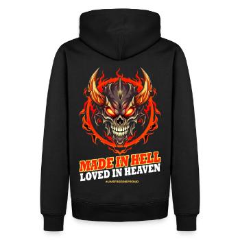 FABRIQUÉ EN ENFER AIMÉ AU PARADIS - TEUFELSFLAMMEN - Sweat à capuche Premium bio Homme - noir - Dos - Nico (187cm)