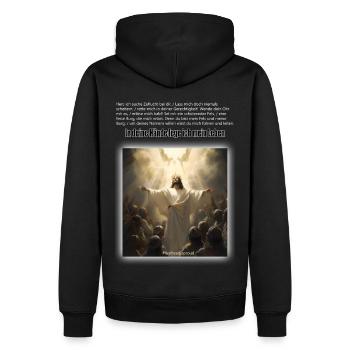 LIVE FREE DIE PROUD - MEIN LEBEN IN DEINE HÄNDE - Männer Premium Bio Hoodie - Schwarz - Hinten - Nico (187cm)