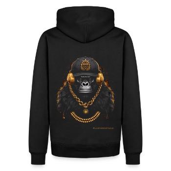 DJ MONKEY MONKEY AVEC ÉCOUTEURS ET CHAÎNE EN OR - Sweat à capuche Premium bio Homme - noir - Dos - Nico (187cm)
