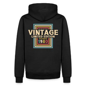 43ème Anniversaire Vintage Novembre Millésime 1980 - Sweat à capuche Premium bio Homme - noir - Dos - Nico (187cm)