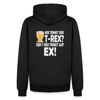 Wie trinkt der T-Rex? Der T-Rex trinkt auf EX! - Männer Premium Bio Hoodie - Schwarz - Hinten - Nico (187cm)