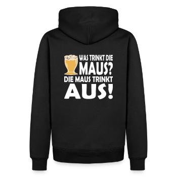 Was trinkt die Maus? Die Maus trinkt aus! Trink - Männer Premium Bio Hoodie - Schwarz - Hinten - Nico (187cm)