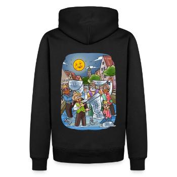 Fischertag Memmingen - Kollektion - Männer Premium Bio Hoodie - Schwarz - Hinten - Nico (187cm)