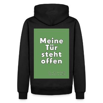 Meine Tür steht offen - Männer Premium Bio Hoodie - Schwarz - Hinten - Nico (187cm)