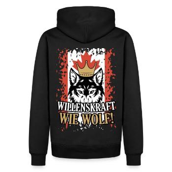 Willenskraft wie Wolf - Survival Design - Männer Premium Bio Hoodie - Schwarz - Hinten - Nico (187cm)