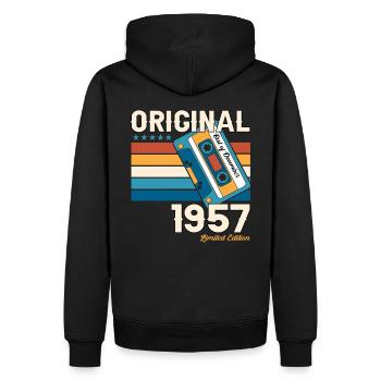 66. Geburtstag Dezember Jahrgang 1957 Kassette - Männer Premium Bio Hoodie - Schwarz - Hinten - Nico (187cm)