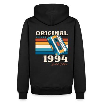 30e anniversaire Cassette janvier Vintage 1994 - Sweat à capuche Premium bio Homme - noir - Dos - Nico (187cm)