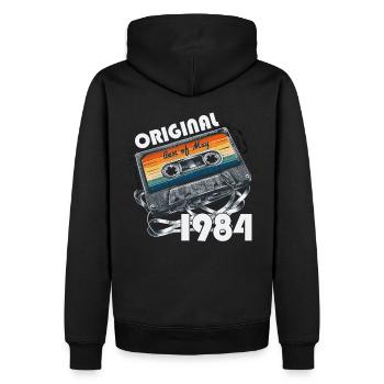 Kassette Mai 1984 Jahrgang 1984 Geburtstag 1984 - Männer Premium Bio Hoodie - Schwarz - Hinten - Nico (187cm)