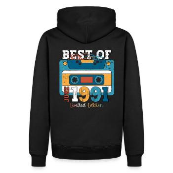 Cassette Juin 1991 Millésime 1991 Anniversaire 1991 - Sweat à capuche Premium bio Homme - noir - Dos - Nico (187cm)