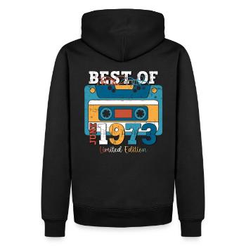 Cassette Juin 1973 Millésime 1973 Anniversaire 1973 - Sweat à capuche Premium bio Homme - noir - Dos - Nico (187cm)