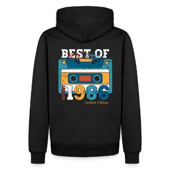 38e anniversaire Original août 1986 Cassette 1986 - Sweat à capuche Premium bio Homme - noir - Dos - Nico (187cm)