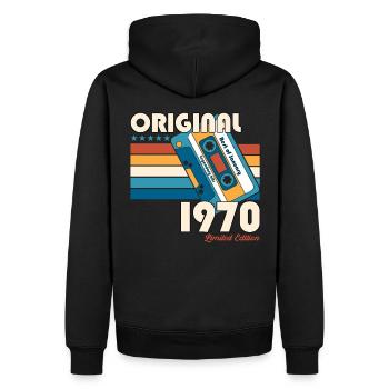 54ème Anniversaire Millésime Janvier 1970 Cassette 1970 - Sweat à capuche Premium bio Homme - noir - Dos - Nico (187cm)