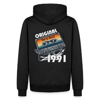 35ème Anniversaire Cadeau Homme Cassette Mars 1991 - Sweat à capuche Premium bio Homme - noir - Dos - Nico (187cm)