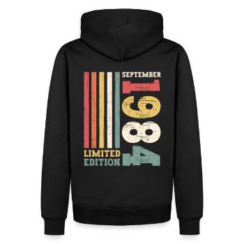 Édition limitée Septembre 1984 38e anniversaire - Sweat à capuche Premium bio Homme - noir - Dos - Nico (187cm)