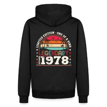 Légendaire cadeau d’anniversaire de septembre 1978 - Sweat à capuche Premium bio Homme - noir - Dos - Nico (187cm)