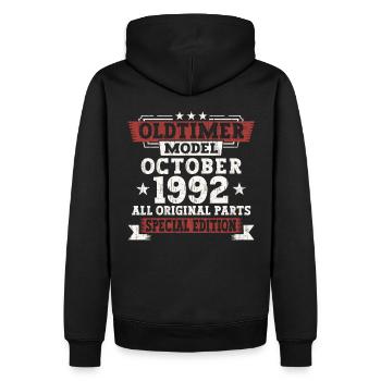 Oldtimer Octobre 1992 Cadeau du 30e anniversaire - Sweat à capuche Premium bio Homme - noir - Dos - Nico (187cm)