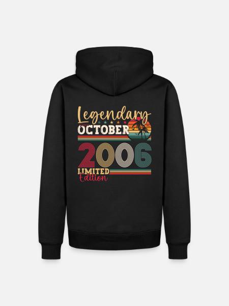 Légendaire depuis octobre 2006 cadeau de 16ème anniversaire - Sweat à capuche Premium bio Homme - noir