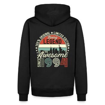 Né en 1994 cadeau de 28e anniversaire New York - Sweat à capuche Premium bio Homme - noir - Dos - Nico (187cm)