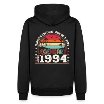 Légendaire depuis octobre 1994 cadeau de 28e anniversaire - Sweat à capuche Premium bio Homme - noir - Dos - Nico (187cm)