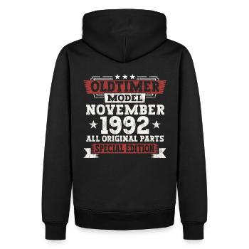 Oldtimer Novembre 1992 30ème anniversaire Cadeau - Sweat à capuche Premium bio Homme - noir - Dos - Nico (187cm)