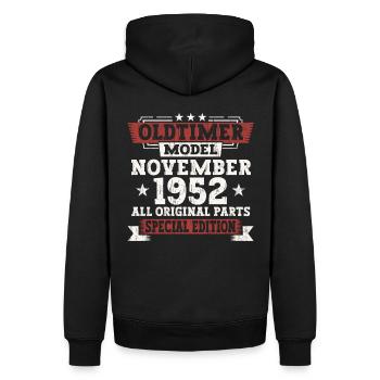 Oldtimer Novembre 1952 Cadeau du 70e anniversaire - Sweat à capuche Premium bio Homme - noir - Dos - Nico (187cm)