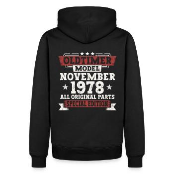 Oldtimer Novembre 1978 cadeau de 44ème anniversaire - Sweat à capuche Premium bio Homme - noir - Dos - Nico (187cm)