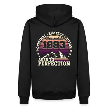 Novembre né 1993 - Cadeau de 29e anniversaire - Sweat à capuche Premium bio Homme - noir - Dos - Nico (187cm)