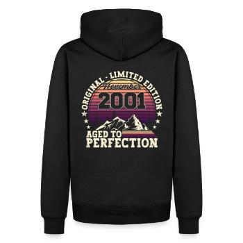 November Jahrgang 2001 - 21. Geburtstag Geschenk - Männer Premium Bio Hoodie - Schwarz - Hinten - Nico (187cm)