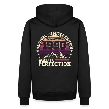 November vintage 1990 - 32nd birthday gift - Men’s Premium Organic Hoodie - black - Back - Nico (187cm)