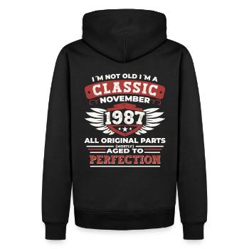 Classique Novembre 1987 - Cadeau de 35e anniversaire - Sweat à capuche Premium bio Homme - noir - Dos - Nico (187cm)
