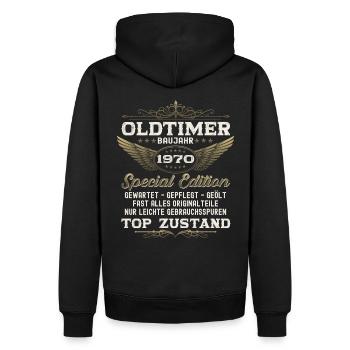 Oldtimer Jahrgang 1970 52. Geburtstag Geschenk fun - Männer Premium Bio Hoodie - Schwarz - Hinten - Nico (187cm)