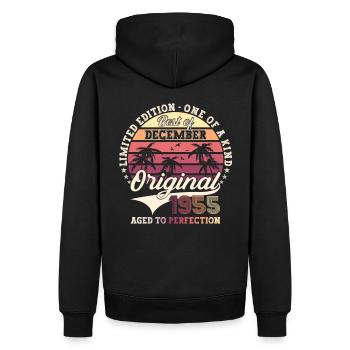 Cadeau original du 67e anniversaire de décembre 1955 - Sweat à capuche Premium bio Homme - noir - Dos - Nico (187cm)