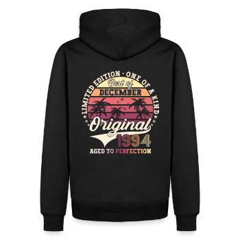 Cadeau original du 28e anniversaire de décembre 1994 - Sweat à capuche Premium bio Homme - noir - Dos - Nico (187cm)