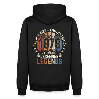 Cadeau original du 43e anniversaire de décembre 1979 - Sweat à capuche Premium bio Homme - noir - Dos - Nico (187cm)