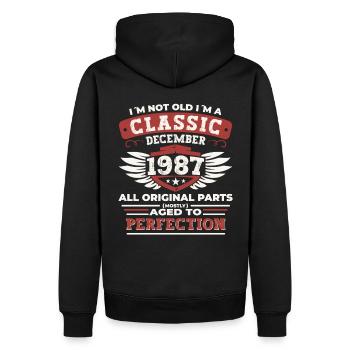 Classique Décembre 1987 - Cadeau de 35e anniversaire - Sweat à capuche Premium bio Homme - noir - Dos - Nico (187cm)