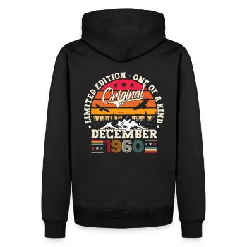 Né en décembre 1960 cadeau de 62e anniversaire - Sweat à capuche Premium bio Homme - noir - Dos - Nico (187cm)