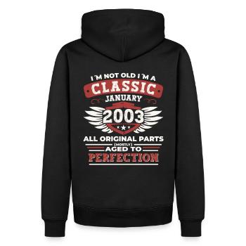 Année 2003 Janvier 20e anniversaire cadeau homme - Sweat à capuche Premium bio Homme - noir - Dos - Nico (187cm)