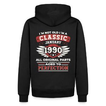 Né le 33 janvier 1990 Homme cadeau - Sweat à capuche Premium bio Homme - noir - Dos - Nico (187cm)