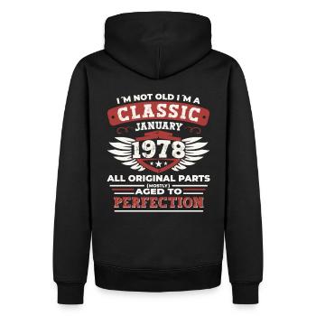 Né en 1978 janvier 45e anniversaire cadeau homme - Sweat à capuche Premium bio Homme - noir - Dos - Nico (187cm)