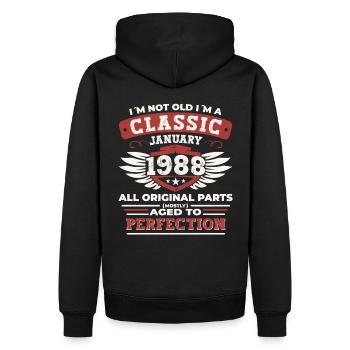 Né 1988 Janvier 35th anniversaire Homme cadeau - Sweat à capuche Premium bio Homme - noir - Dos - Nico (187cm)