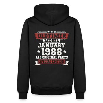 Né 1988 Janvier 35th anniversaire Homme cadeau - Sweat à capuche Premium bio Homme - noir - Dos - Nico (187cm)