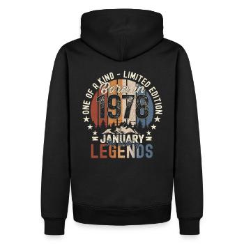Né en 1978 janvier 45e anniversaire cadeau homme - Sweat à capuche Premium bio Homme - noir - Dos - Nico (187cm)